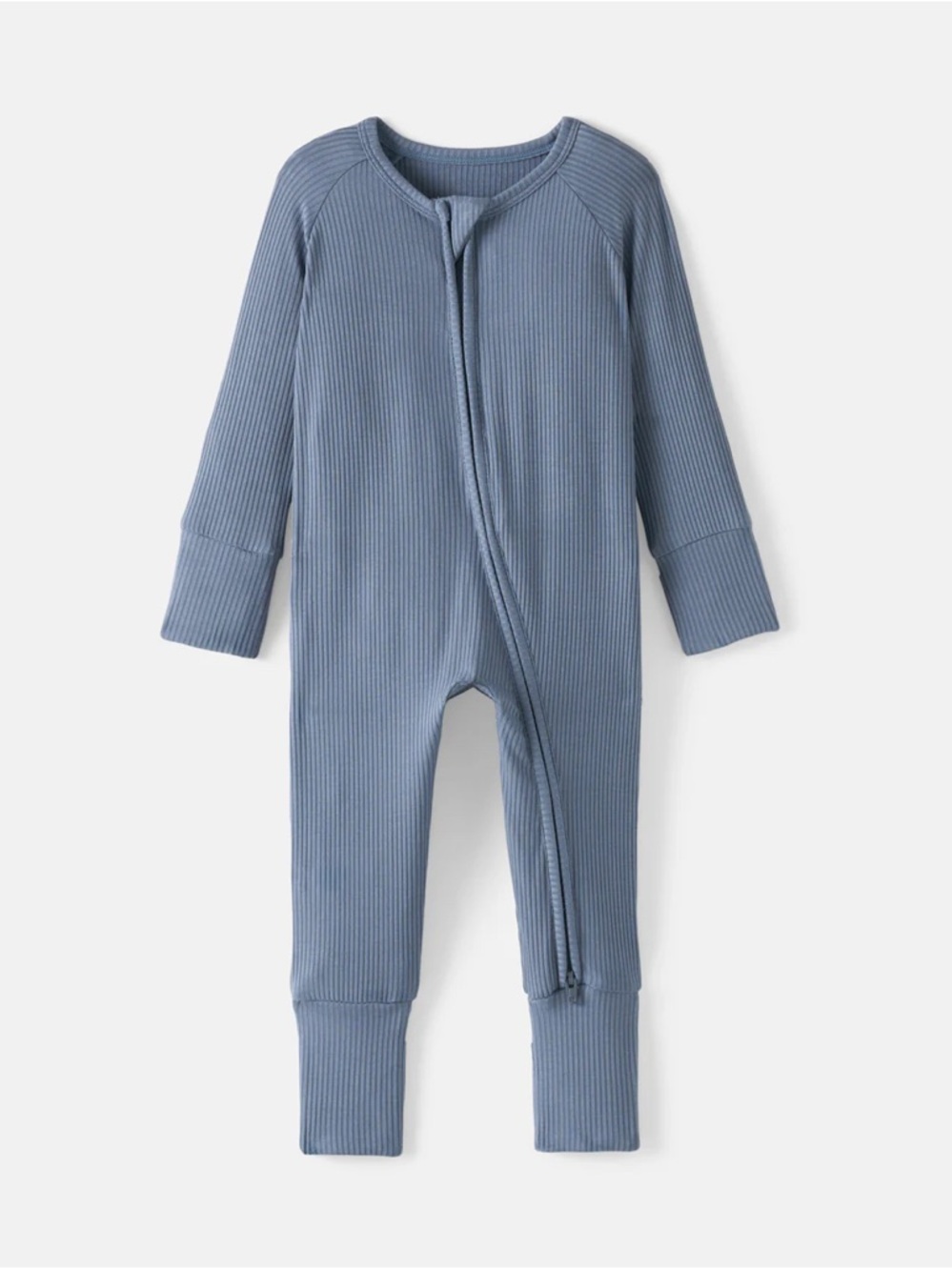 Little Sleepies Ribbed Zippy 3–6M Hazy Blue Bamboo Sleeper EUC